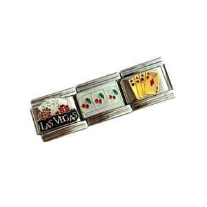 NWT 3 x 9mm Assortment Las Vegas Silver Stainless Steel Italian Charms Vintage